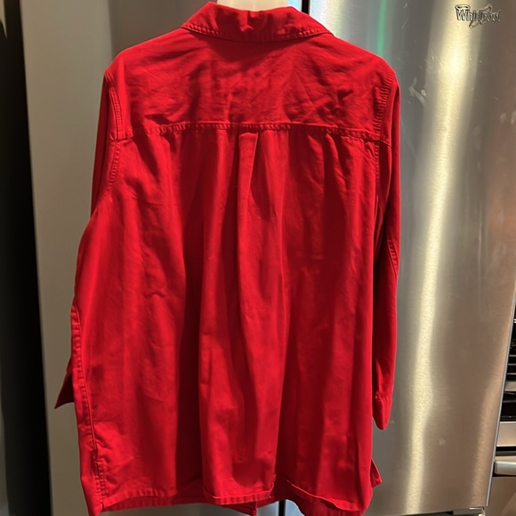 Roaman’s RED COTTON Button Up shirt COLLARED LONG cotton JACKET flap pockets 1XL - Picture 10 of 10